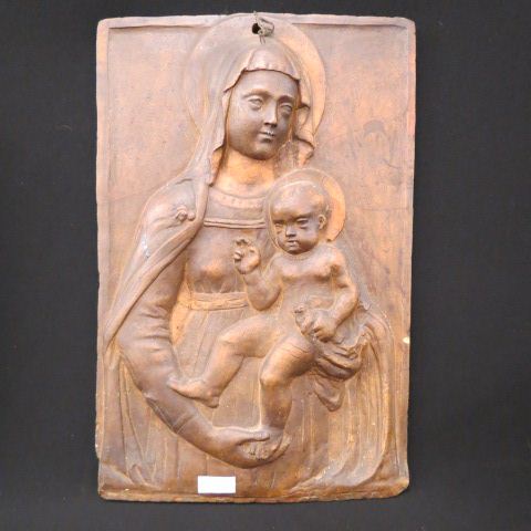 Appraisal: Early Terra Cotta Pottery Plaque madonna chhild x '