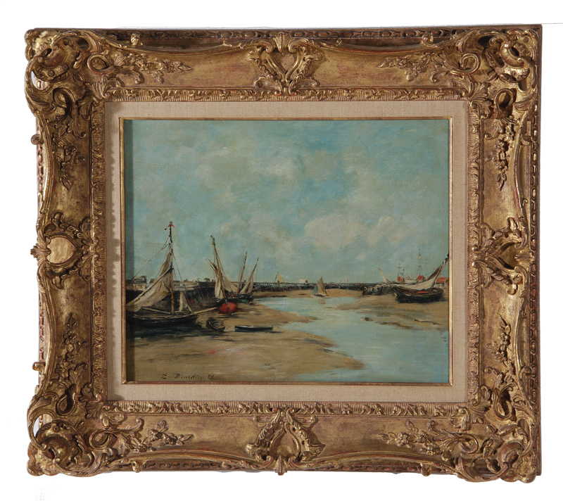 Appraisal: Eugene Boudin French - TROUVILLE LES JETEES MAREE BASSE oil