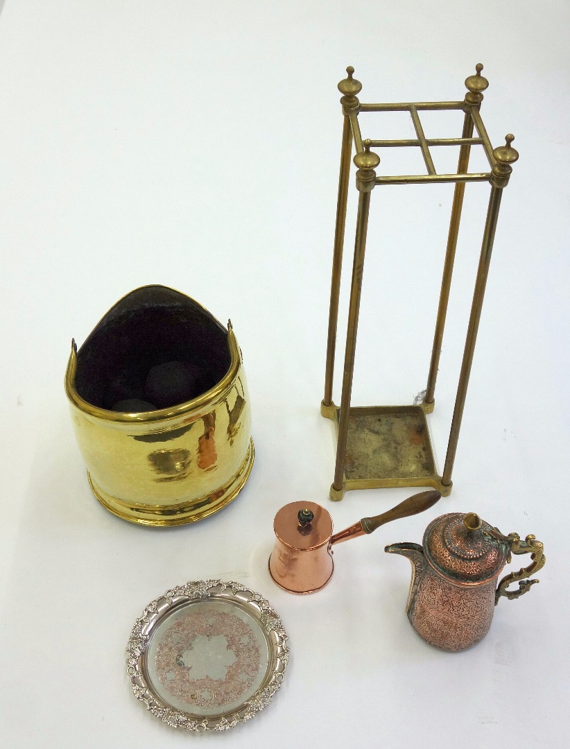 Appraisal: A reproduction Victorian style brass four-division stick stand cm square