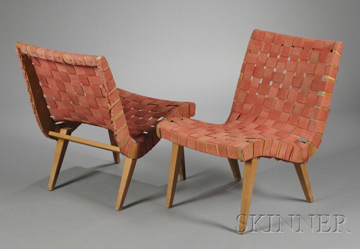 Appraisal: Two Jens Risom Side Chairs Maple and canvas Knoll Associates