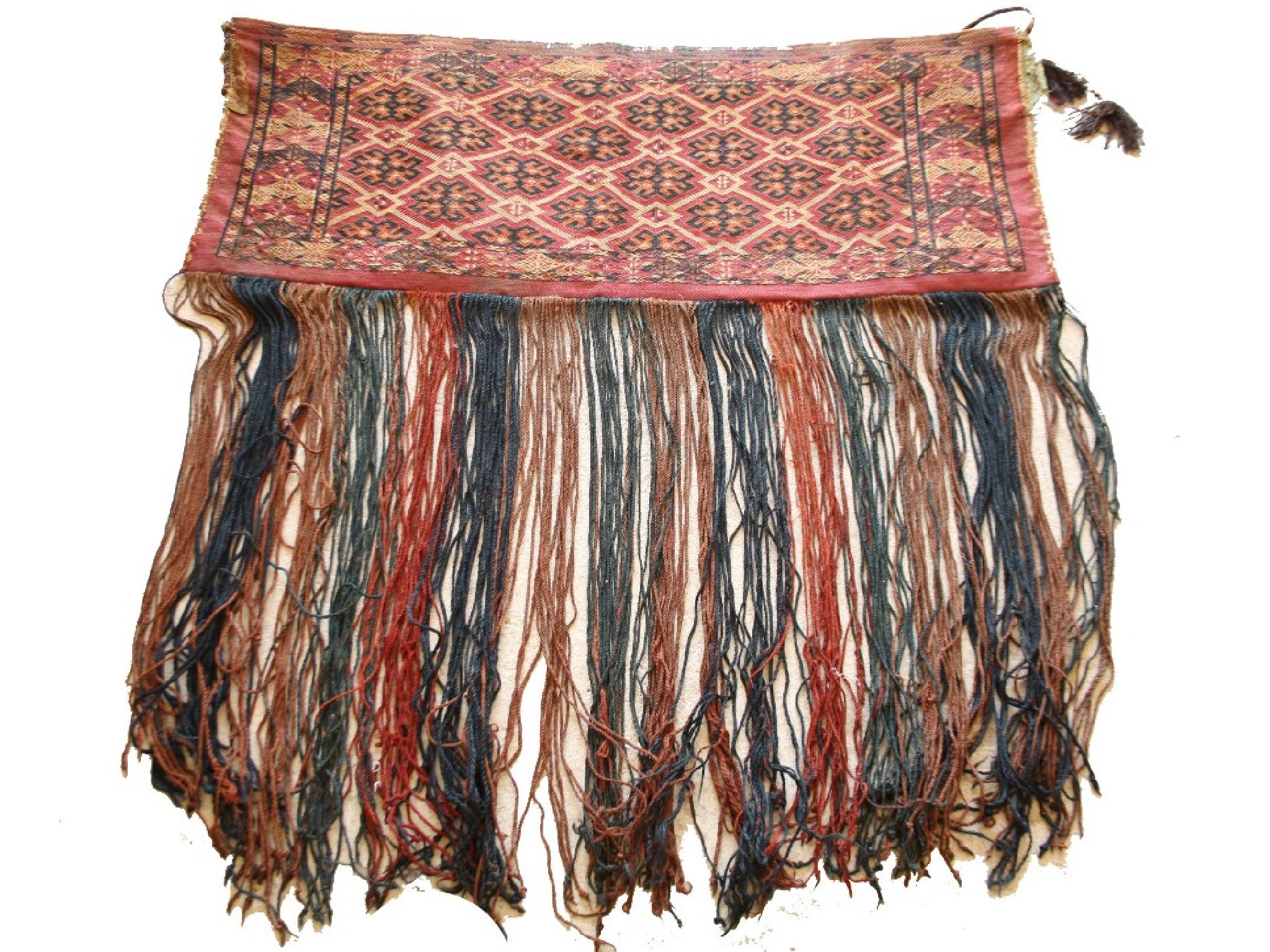 Appraisal: Interesting tribal woven wall hanging pouch with various coloured tassels