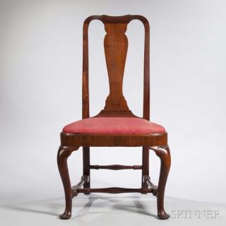 Appraisal: Carved Walnut and Walnut Veneer Side Chair Massachusetts c -