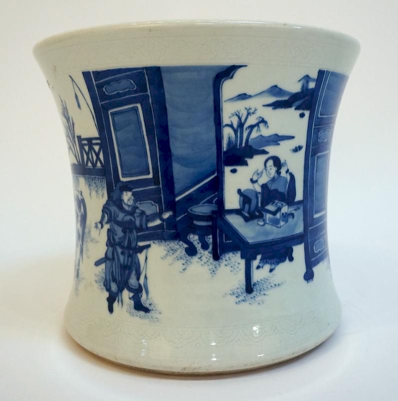 Appraisal: Chinese Kangxi Blue White Brush Pot Chinese Kangxi Blue White