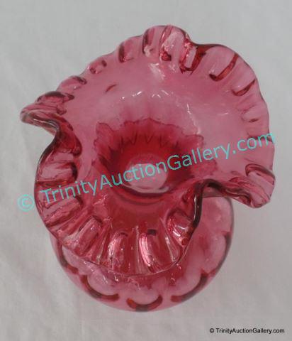 Appraisal: Fenton Double Crimped Dot Optic Cranberry Vase Double crimped edge