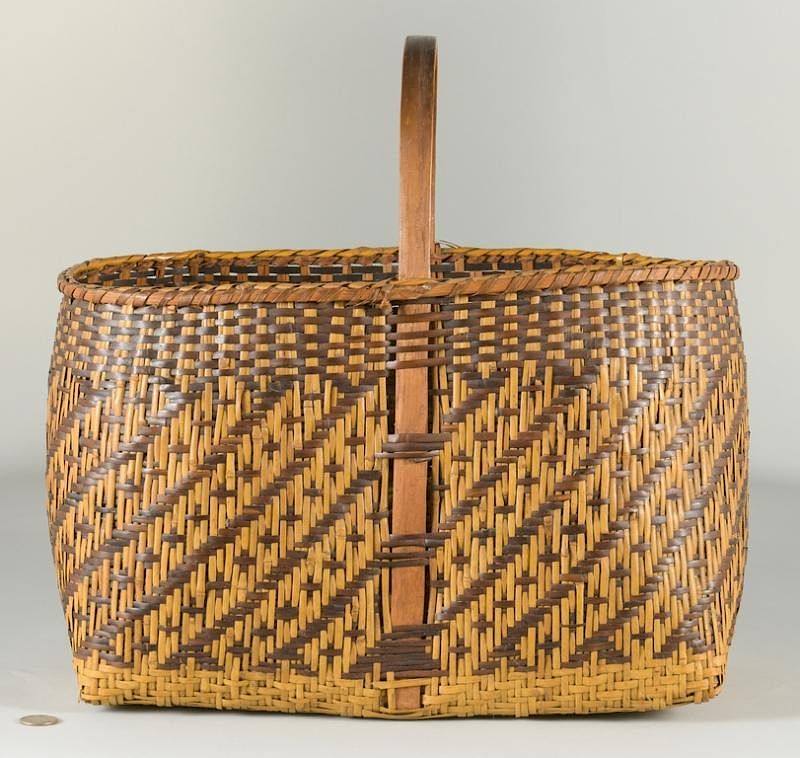 Appraisal: Large Cherokee Rivercane Carrying Basket Large Native American Cherokee rivercane