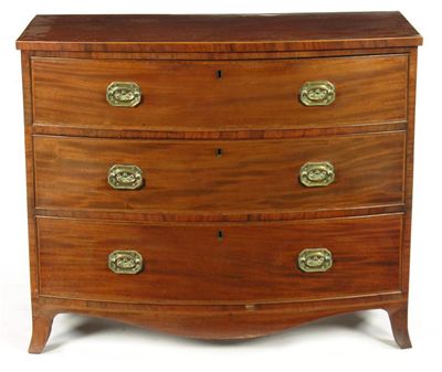 Appraisal: A Regency mahogany bowfront chest the three long drawers with