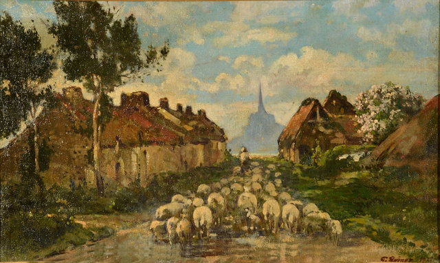 Appraisal: E REINER TH TH CENTURY A shepherd with flock of