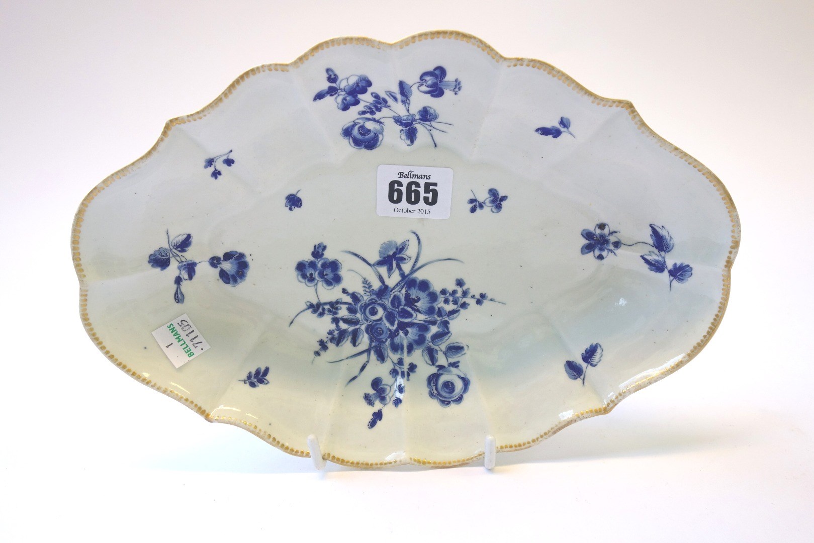 Appraisal: A Worcester lozenge shaped fluted dish circa painted in dry