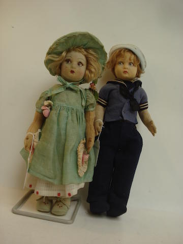 Appraisal: A pair of lenci cloth dolls Each with painted features