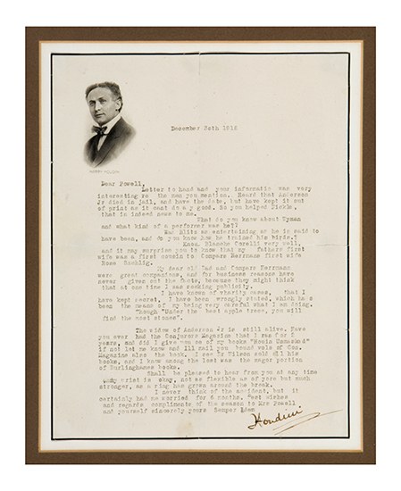 Appraisal: HOUDINI HARRY Typed Letter Signed Houdini to Frederick Powell mentioning