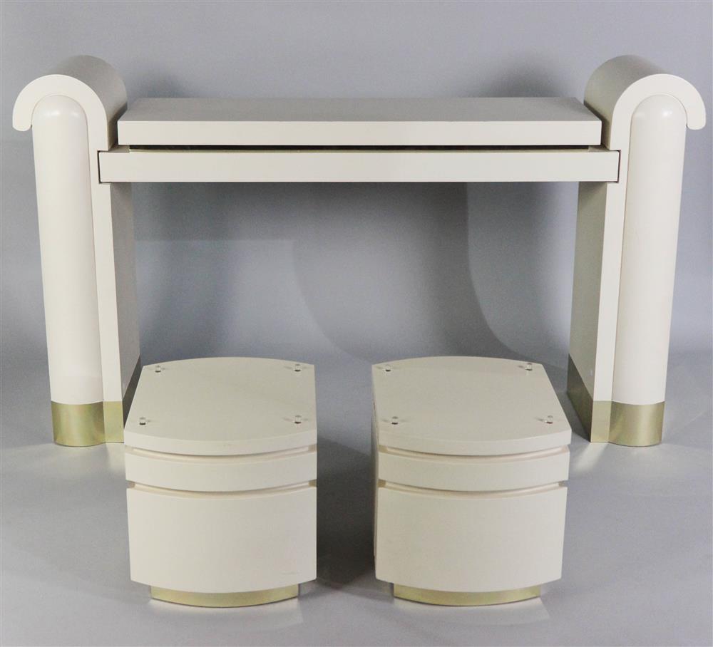 Appraisal: VINTAGE MODERN PROBABLY RONN JAFFE IVORY CONSOLE TABLE WITH BRASS