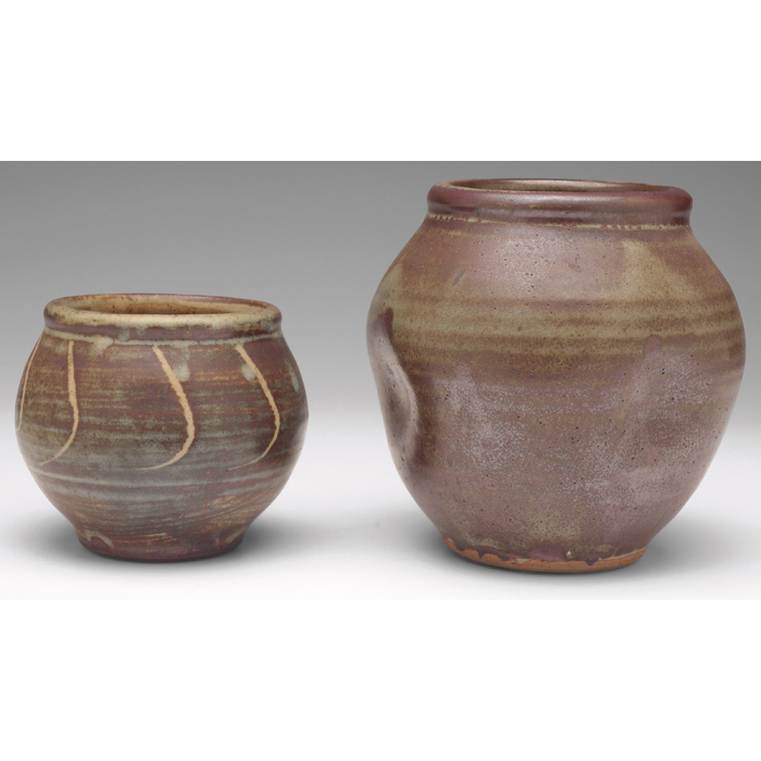 Appraisal: Bernard Leach vase incised designs covered in a brown and