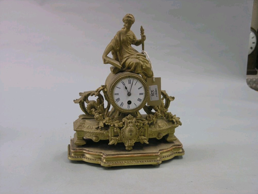 Appraisal: A th century gilt-spelter mantel clock cast with a seated