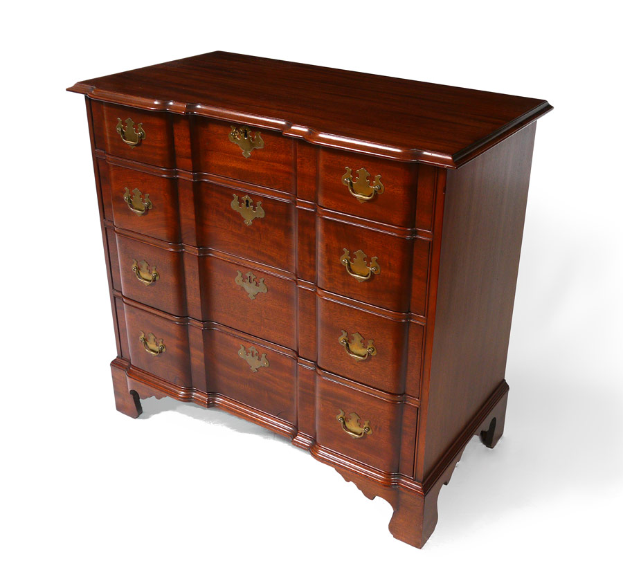 Appraisal: BLOCK FRONT CHIPPENDALE STYLE MAHOGANY DRESSER Shaped top with graduated