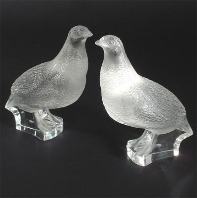 Appraisal: Two modern Lalique clear and frosted glass partridge etched Lalique