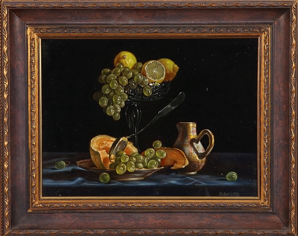 Appraisal: Tabletop still life with grapes and citrus fruit oil on