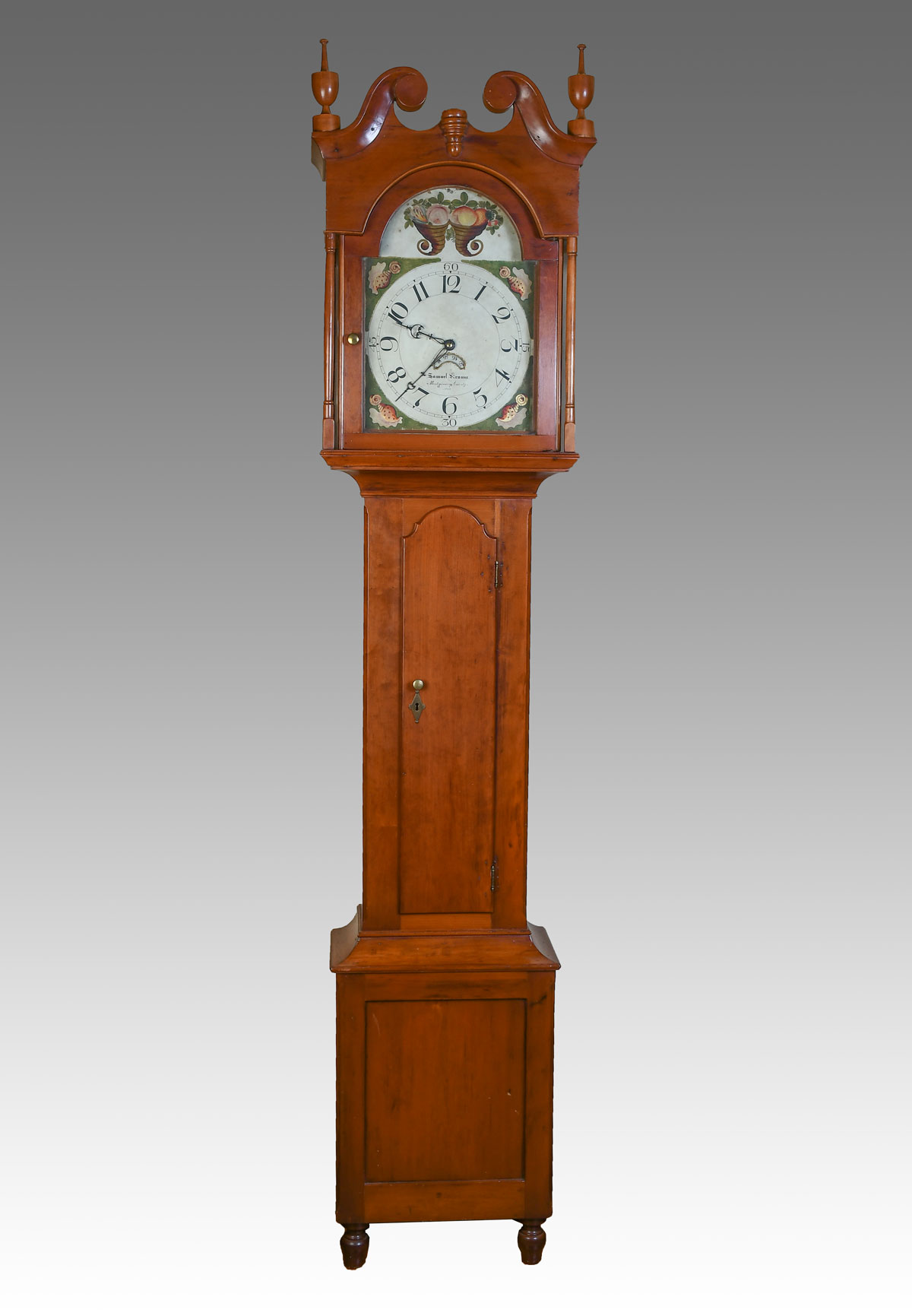 Appraisal: SAMUEL KRAUSS CHERRY TALL CASE CLOCK Mid- th-cenruty Pennsylvania Sheraton