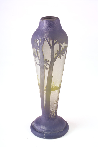 Appraisal: DAUM Cameo glass vase with tall purple trees against a