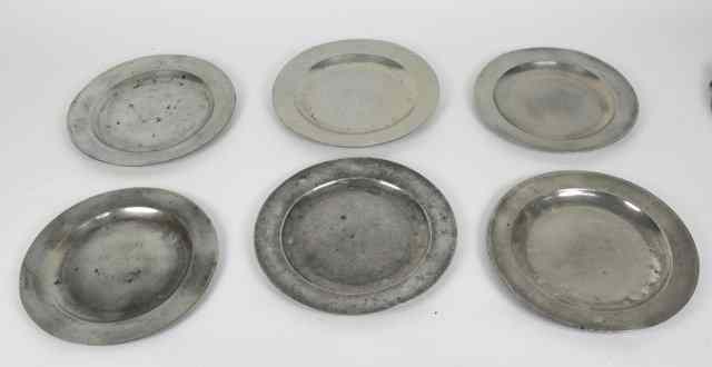 Appraisal: Six pewter side plates th Century various makers with plain