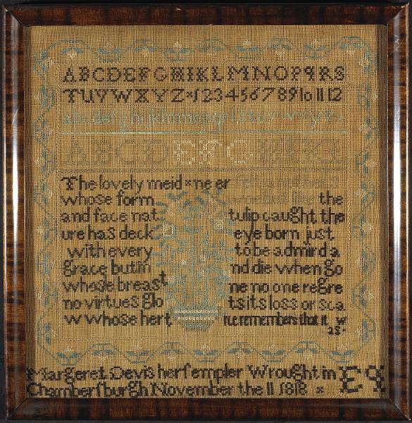 Appraisal: A silk and linen verse sampler Margret DevisChambersburgh Pennsylvaniadated Worked