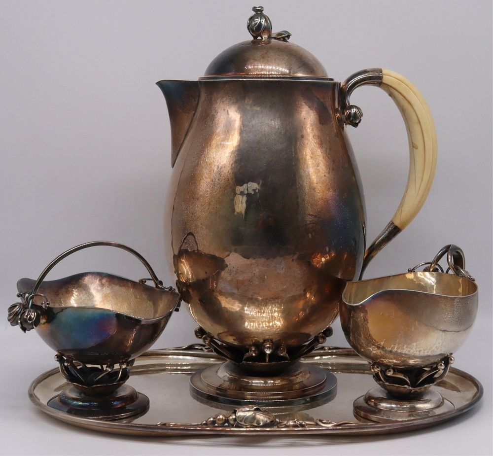 Appraisal: STERLING Pc Georg Jensen Sterling Tea Service Includes a three