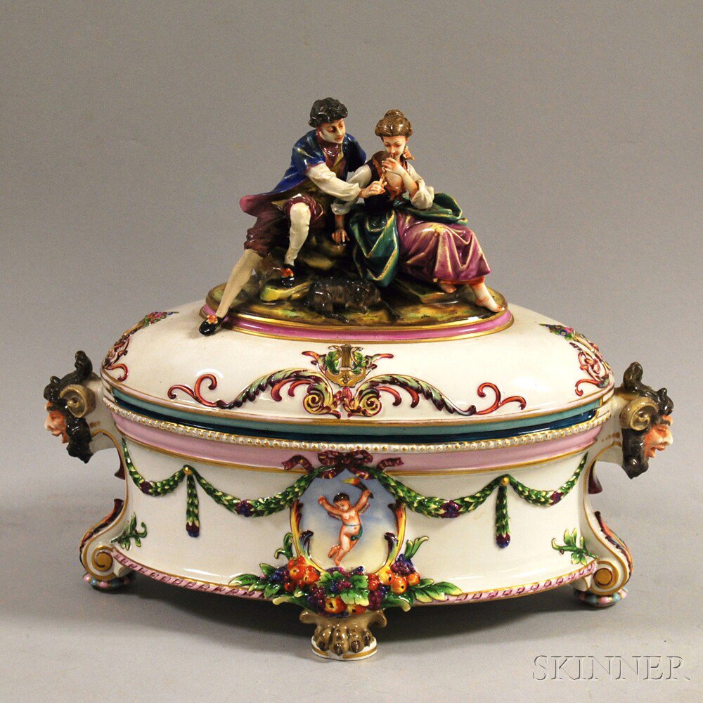 Appraisal: Capo di Monte Covered Porcelain Tureen the oval dish with