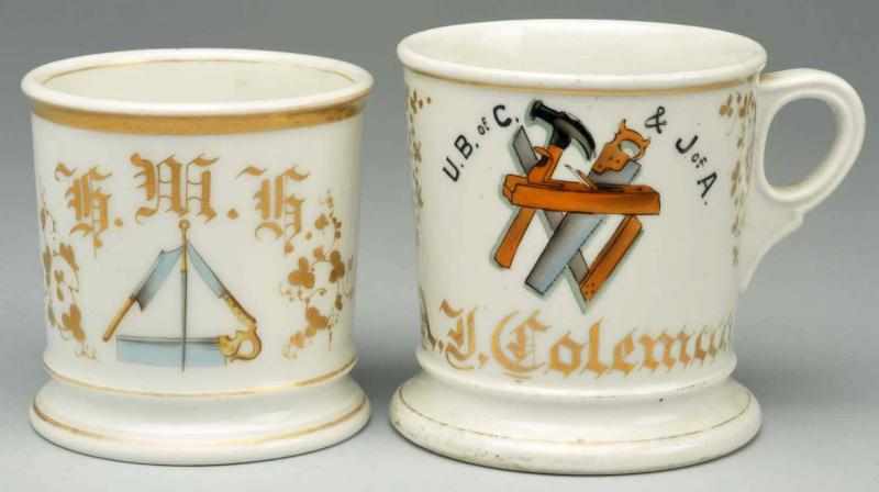 Appraisal: Lot of Shaving Mugs Includes one carpenter's mug depicting two