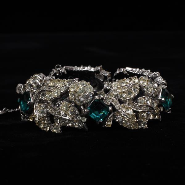 Appraisal: Boucher Diamante Colorless and Emerald Crystal Rhodium Plated Bracelet