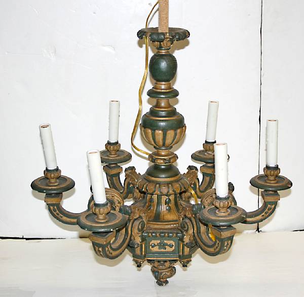 Appraisal: A Renaissance style polychrome and parcel gilt wood six light