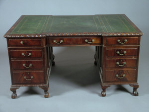 Appraisal: A mahogany twin pedestal partners desk th century with gilt