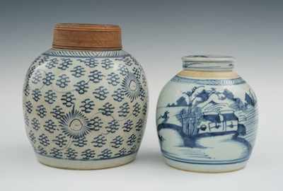 Appraisal: Two Chinese Storage Jars Both with blue painted decoration one