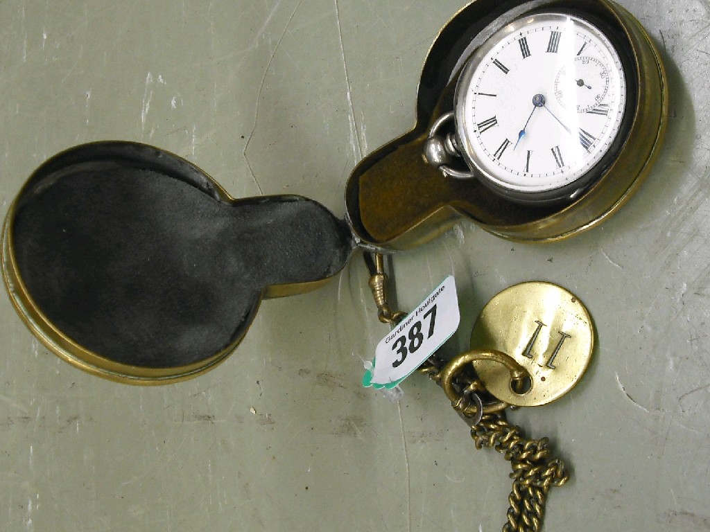 Appraisal: Swiss white metal cylinder engine turned pocket watch within a