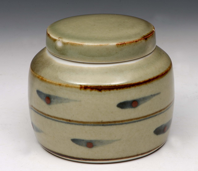 Appraisal: David Leach British - Pot and cover painted motifsimpressed potter's