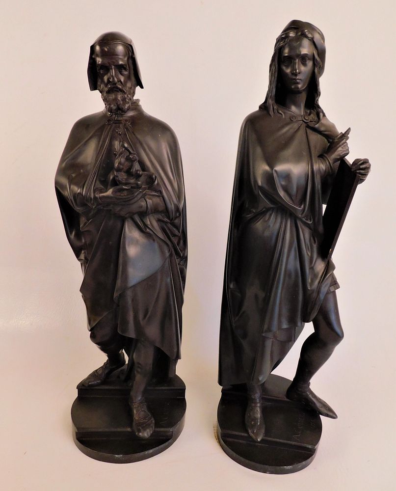 Appraisal: FRENCH BRONZE FIGURES BY A CARRIER MICHELANGELO RAPHAEL Pair of