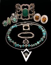 Appraisal: A Second Group of Sterling Jewelry Items include Native American