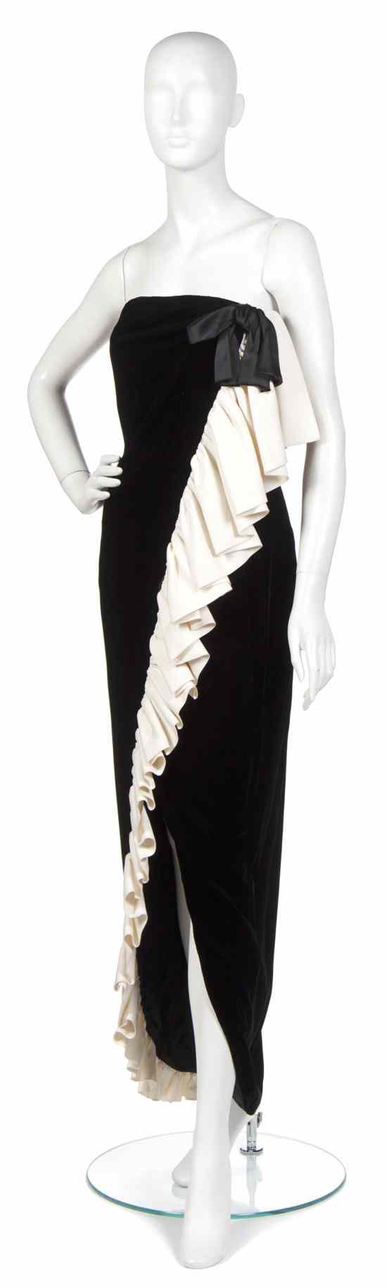 Appraisal: A Bill Blass Black Velvet and Cream Silk Evening Gown