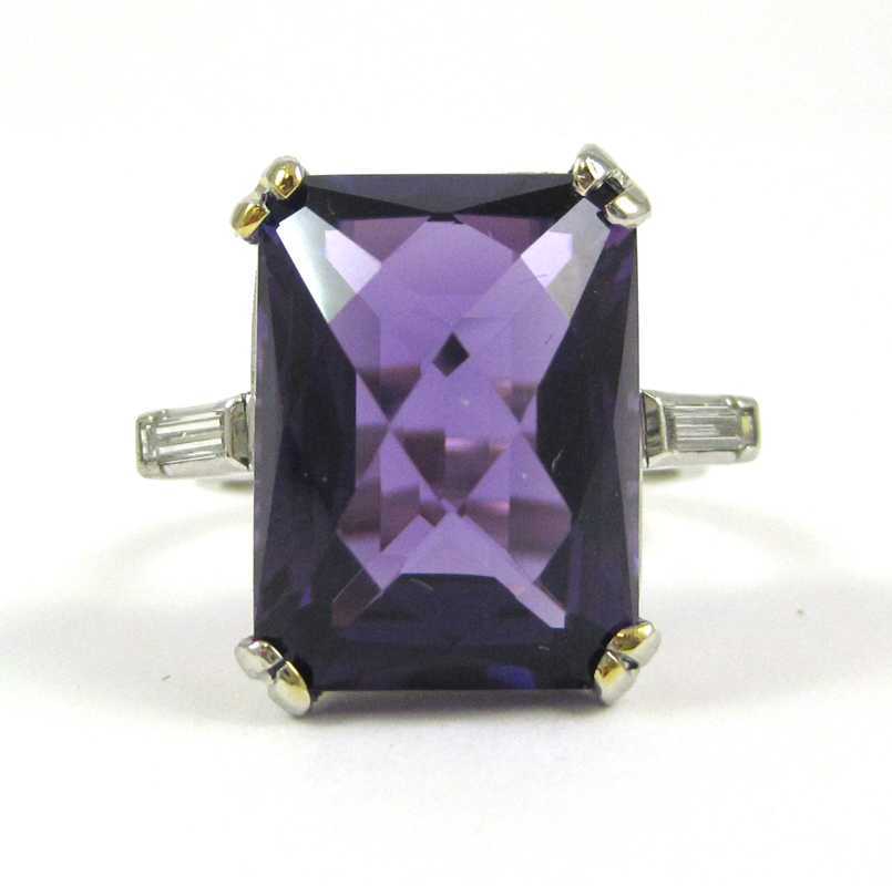 Appraisal: AMETHYST DIAMOND AND FOURTEEN KARAT GOLD RING The white gold