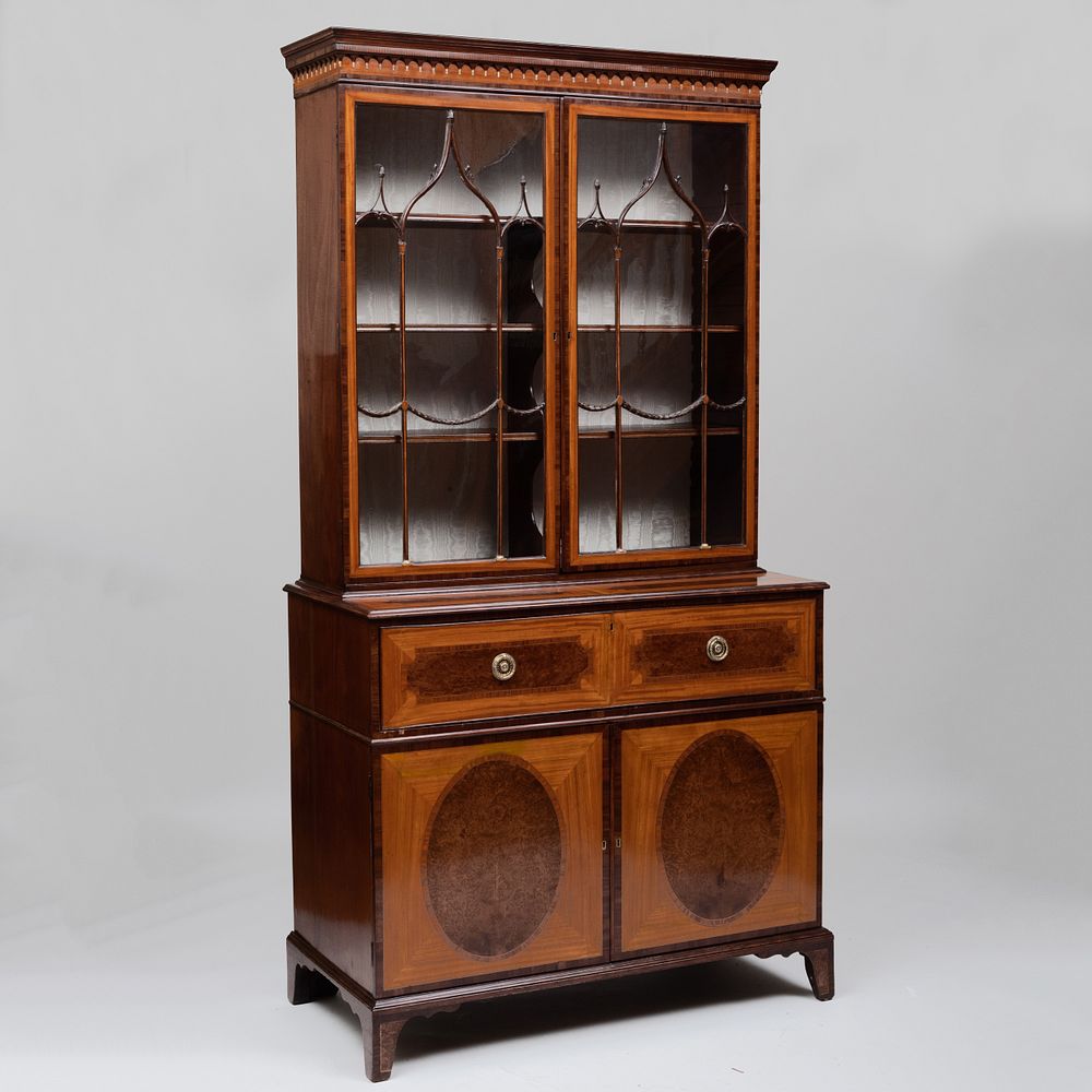 Appraisal: Fine George III Satinwood and Yewwood Parquetry Secretary Bookcase In