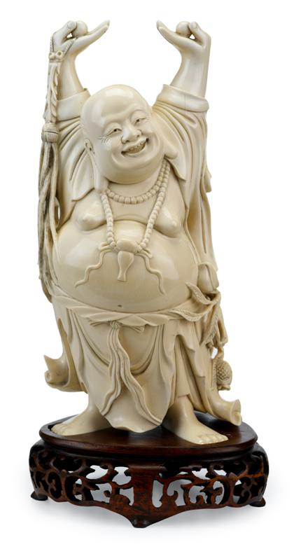 Appraisal: Chinese elephant ivory Budai figureTall and wide standing figure hands