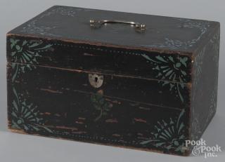 Appraisal: Painted pine lock box th c retaining an old black