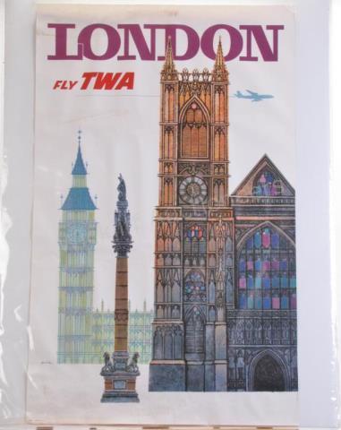 Appraisal: A vintage s TWA travel poster London Fly TWA art