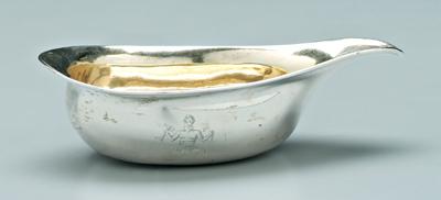 Appraisal: George III English silver pap boat oval gilt interior family