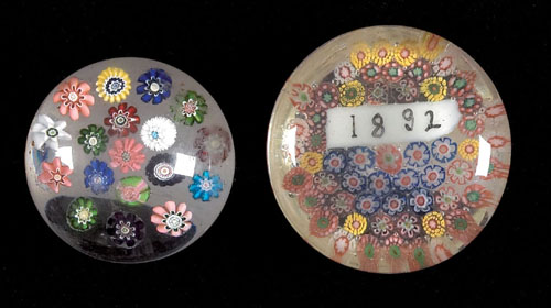 Appraisal: Two glass paperweights one dated and both with scattered millefiori