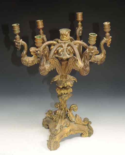 Appraisal: A FRENCH GILT BRONZE SIX BRANCH CANDLE HOLDER of classical