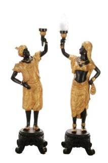 Appraisal: Pair of Blackamoor Torchiere Floor Lamps A pair of continental