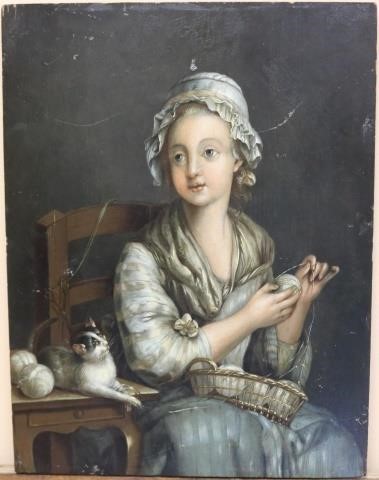 Appraisal: TH CENTURY OIL PAINTING ON PANEL OF A YOUNGWOMAN WINDING