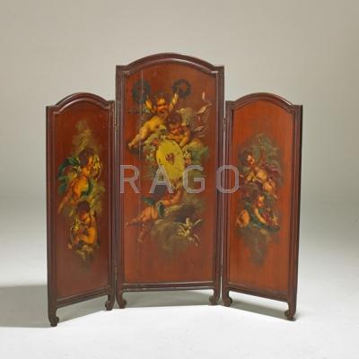 Appraisal: THREE-PANEL FOLDING SCREEN Style of Vernis Martin Ca Decorated with