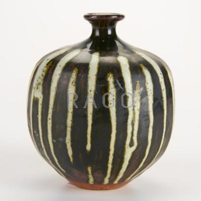 Appraisal: ANTONIO PRIETO Bottle-shaped vase California s Slip-decorated stoneware Signed x