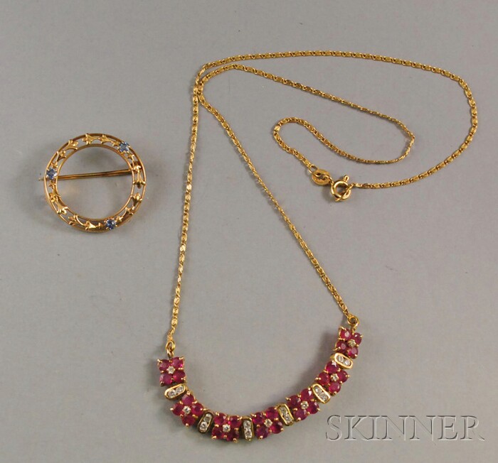 Appraisal: Two kt Gold Gem-set Jewelry Items a ruby and diamond