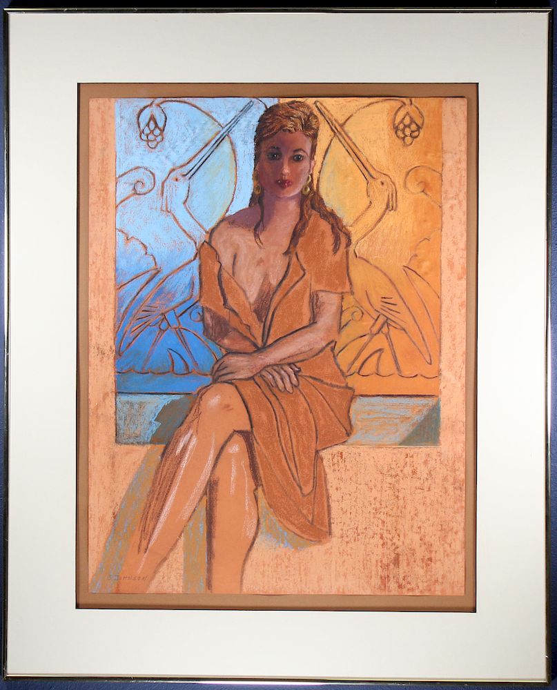 Appraisal: Vintage Pastel Portrait of a Seated Young Woman Vintage Pastel